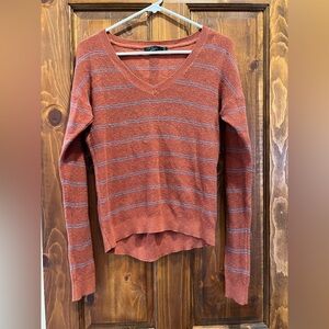 Prana Rust and Gray V-Neck Sweater